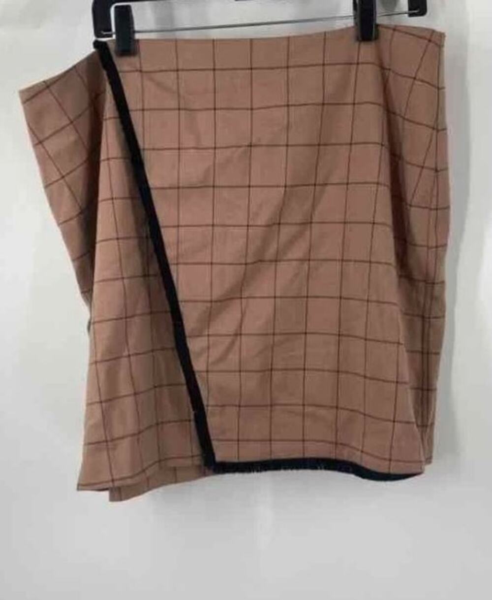 HALOGEN PLAID CLASSIC Womens Tan Black Mini Skirt Back Zip XL NWT
